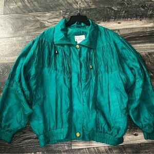 80’s Woman Vintage 100%Silk Lightweight Jacket Laura Katherine Gold Accent Large